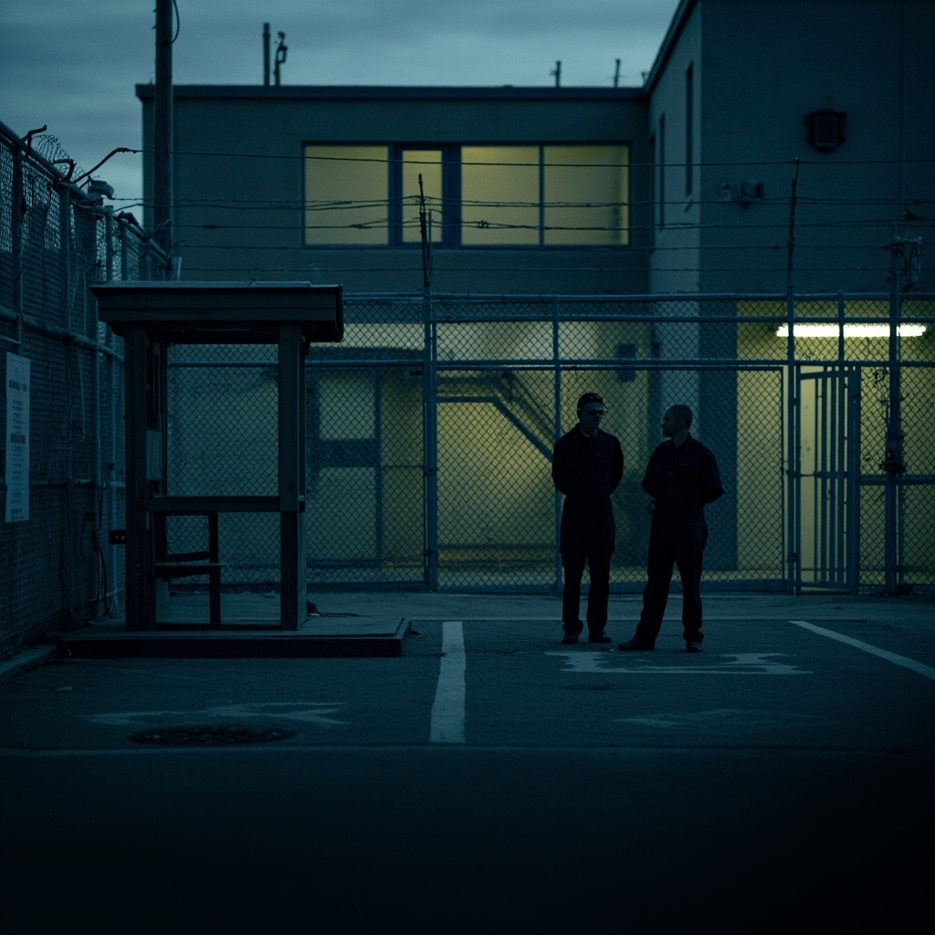 Documentary photo of a state execution facility at dusk